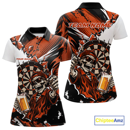 Orange Energy Custom Funny Skeleton Drink Beer Dart Women Polo Shirt, Dart Team Jersey IPHW12665