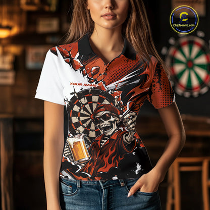 Orange Energy Custom Funny Skeleton Drink Beer Dart Women Polo Shirt, Dart Team Jersey IPHW12665