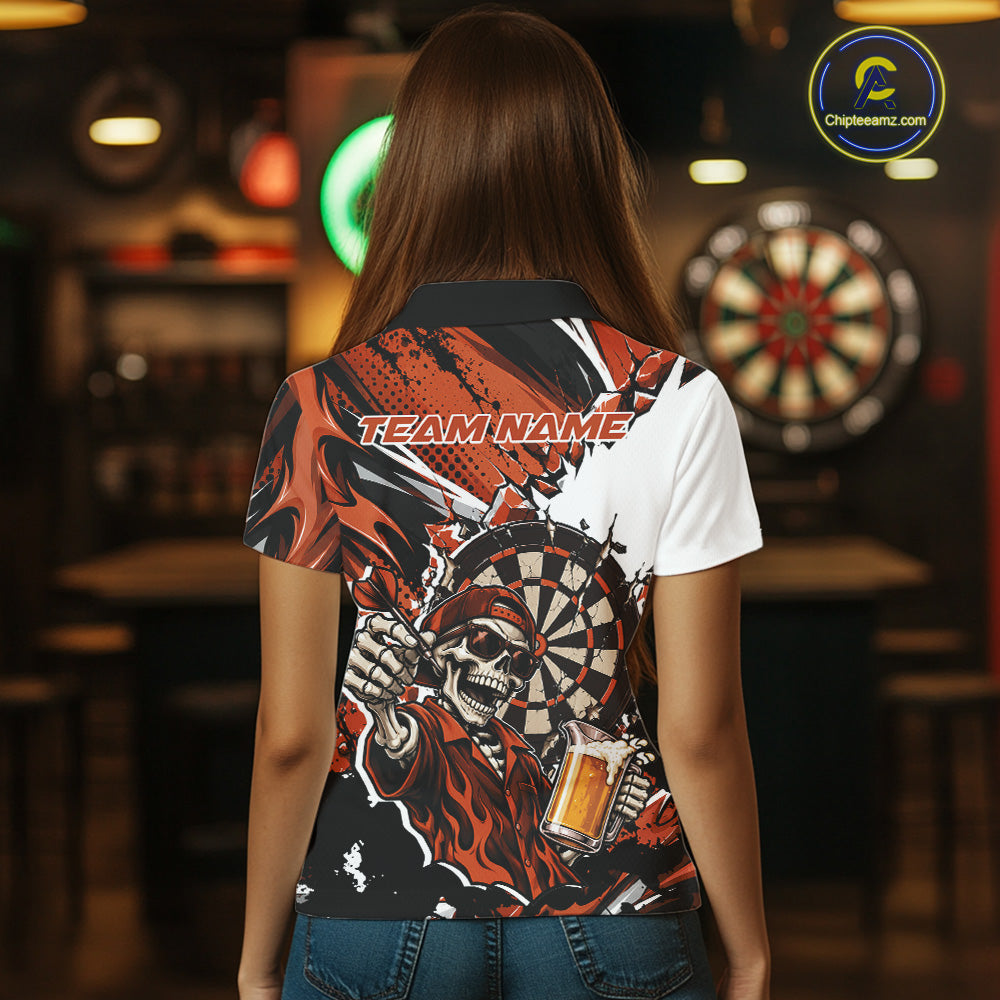 Orange Energy Custom Funny Skeleton Drink Beer Dart Women Polo Shirt, Dart Team Jersey IPHW12665