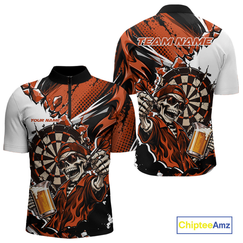 Orange Energy Custom Funny Skeleton Drink Beer Dart Men Quarter Zip Shirt, Dart Team Jersey IPHW12665