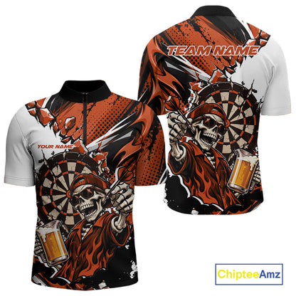 Orange Energy Custom Funny Skeleton Drink Beer Dart Men Quarter Zip Shirt, Dart Team Jersey IPHW12665