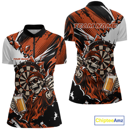 Orange Energy Custom Funny Skeleton Drink Beer Dart Women Quarter-Zip Shirt, Dart Jersey IPHW12665