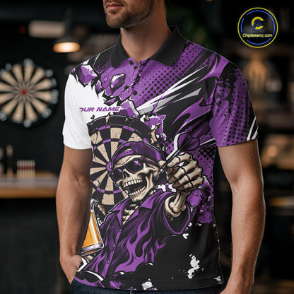 Purple Energy Custom Funny Skeleton Drink Beer Dart Men Polo Shirt, Dart Team Jersey IPHW12666