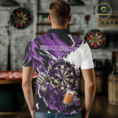 Purple Energy Custom Funny Skeleton Drink Beer Dart Men Polo Shirt, Dart Team Jersey IPHW12666