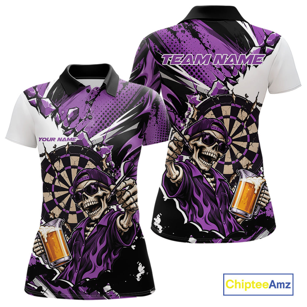 Purple Energy Custom Funny Skeleton Drink Beer Dart Women Polo Shirt, Dart Team Jersey IPHW12666