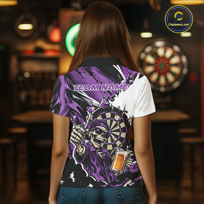 Purple Energy Custom Funny Skeleton Drink Beer Dart Women Polo Shirt, Dart Team Jersey IPHW12666