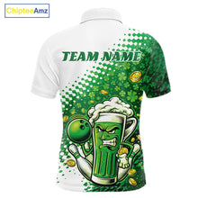 Load image into Gallery viewer, Custom Funny St Patricks Day Beer Bowling Team Shirts, Green Shamrock And Gold Coin Bowling Jerseys IPHW10521
