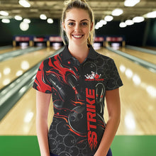 Load image into Gallery viewer, Custom Black And Red Flame Strike Bowling Team Polo Shirt For Women, Strike Bowling Jerseys IPHW8610
