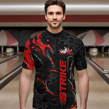 Load image into Gallery viewer, Custom Black And Red Flame Strike Bowling Team Quarter-Zip Shirts For Men, Strike Bowling Jerseys IPHW8610