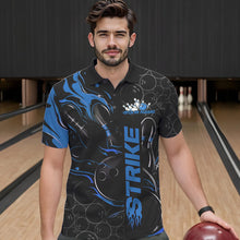 Load image into Gallery viewer, Custom Black And Blue Flame Strike Bowling Team Polo Shirts For Men, Strike Bowling Jerseys IPHW8611