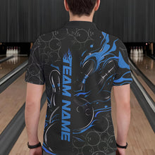 Load image into Gallery viewer, Custom Black And Blue Flame Strike Bowling Team Polo Shirts For Men, Strike Bowling Jerseys IPHW8611
