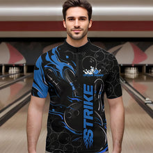 Load image into Gallery viewer, Custom Black And Blue Flame Strike Bowling Team Quarter-Zip Shirts For Men, Strike Bowling Jerseys IPHW8611