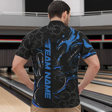 Load image into Gallery viewer, Custom Black And Blue Flame Strike Bowling Team Quarter-Zip Shirts For Men, Strike Bowling Jerseys IPHW8611