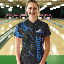 Load image into Gallery viewer, Custom Black And Blue Flame Strike Bowling Team Womens Quarter-Zip Shirt, Bowling Jerseys IPHW8611