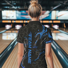 Load image into Gallery viewer, Custom Black And Blue Flame Strike Bowling Team Womens Quarter-Zip Shirt, Bowling Jerseys IPHW8611