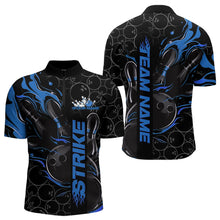 Load image into Gallery viewer, Custom Black And Blue Flame Strike Bowling Team Quarter-Zip Shirts For Men, Strike Bowling Jerseys IPHW8611