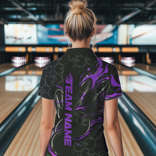Load image into Gallery viewer, Custom Black And Purple Flame Strike Bowling Team Womens Polo Shirt, Strike Bowling Jerseys IPHW8612
