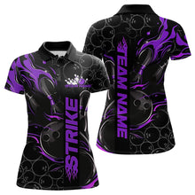 Load image into Gallery viewer, Custom Black And Purple Flame Strike Bowling Team Womens Polo Shirt, Strike Bowling Jerseys IPHW8612
