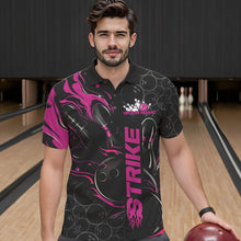 Load image into Gallery viewer, Custom Black And Pink Flame Strike Bowling Team Polo Shirts For Men, Strike Bowling Jerseys IPHW8613