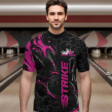 Load image into Gallery viewer, Custom Black And Pink Flame Strike Bowling Team Quarter-Zip Shirts For Men, Strike Bowling Jerseys IPHW8613