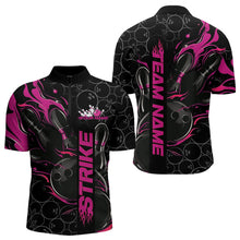 Load image into Gallery viewer, Custom Black And Pink Flame Strike Bowling Team Quarter-Zip Shirts For Men, Strike Bowling Jerseys IPHW8613