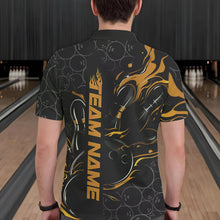 Load image into Gallery viewer, Custom Black And Gold Flame Strike Bowling Team Polo Shirts For Men, Strike Bowling Jerseys IPHW8614