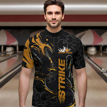 Load image into Gallery viewer, Custom Black And Gold Flame Strike Bowling Team Quarter-Zip Shirts For Men, Strike Bowling Jerseys IPHW8614