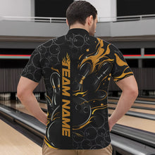 Load image into Gallery viewer, Custom Black And Gold Flame Strike Bowling Team Quarter-Zip Shirts For Men, Strike Bowling Jerseys IPHW8614