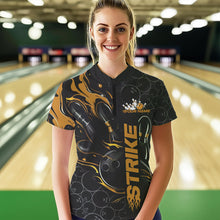 Load image into Gallery viewer, Custom Black And Gold Flame Strike Bowling Team Womens Quarter-Zip Shirt, Bowling Jerseys IPHW8614