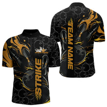 Load image into Gallery viewer, Custom Black And Gold Flame Strike Bowling Team Quarter-Zip Shirts For Men, Strike Bowling Jerseys IPHW8614
