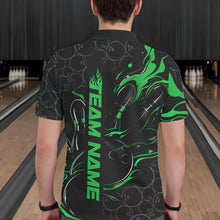 Load image into Gallery viewer, Custom Black And Green Flame Strike Bowling Team Polo Shirts For Men, Strike Bowling Jerseys IPHW8615