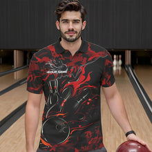 Load image into Gallery viewer, Custom Black And Red Camo Flame Bowling Team Polo Shirts For Men, Bowling Tournament Shirt IPHW8622