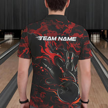 Load image into Gallery viewer, Custom Black And Red Camo Flame Bowling Team Polo Shirts For Men, Bowling Tournament Shirt IPHW8622