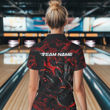 Load image into Gallery viewer, Custom Black And Red Camo Flame Bowling Team Polo Shirt For Women, Bowling Tournament Shirt IPHW8622