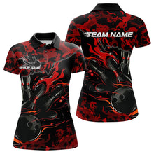 Load image into Gallery viewer, Custom Black And Red Camo Flame Bowling Team Polo Shirt For Women, Bowling Tournament Shirt IPHW8622