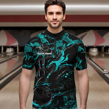 Load image into Gallery viewer, Custom Black And Blue Camo Flame Bowling Team Quarter-Zip Shirts For Men, Bowling Tournament Shirt IPHW8623