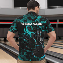 Load image into Gallery viewer, Custom Black And Blue Camo Flame Bowling Team Quarter-Zip Shirts For Men, Bowling Tournament Shirt IPHW8623