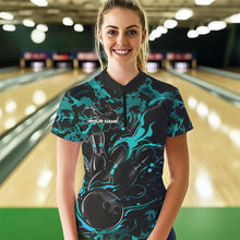 Load image into Gallery viewer, Custom Black And Blue Camo Flame Bowling Womens Quarter-Zip Shirt, Bowling Tournament Shirt IPHW8623