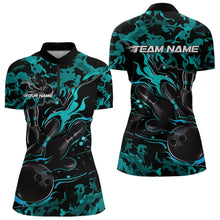 Load image into Gallery viewer, Custom Black And Blue Camo Flame Bowling Womens Quarter-Zip Shirt, Bowling Tournament Shirt IPHW8623