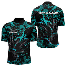 Load image into Gallery viewer, Custom Black And Blue Camo Flame Bowling Team Quarter-Zip Shirts For Men, Bowling Tournament Shirt IPHW8623
