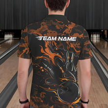 Load image into Gallery viewer, Custom Black And Orange Camo Flame Bowling Team Polo Shirts For Men, Bowling Tournament Shirt IPHW8624