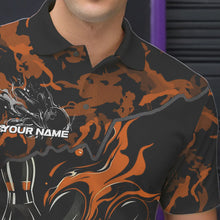 Load image into Gallery viewer, Custom Black And Orange Camo Flame Bowling Team Polo Shirts For Men, Bowling Tournament Shirt IPHW8624