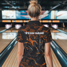 Load image into Gallery viewer, Custom Black And Orange Camo Flame Bowling Womens Polo Shirts, Bowling Tournament Shirt IPHW8624