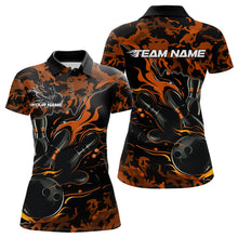 Load image into Gallery viewer, Custom Black And Orange Camo Flame Bowling Womens Polo Shirts, Bowling Tournament Shirt IPHW8624