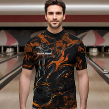 Load image into Gallery viewer, Custom Black And Orange Camo Flame Bowling Team Quarter-Zip Shirts For Men, Bowling Tournament Shirt IPHW8624