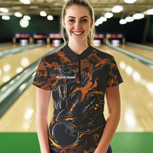 Load image into Gallery viewer, Custom Black And Orange Camo Flame Bowling Womens Quarter-Zip Shirt, Bowling Tournament IPHW8624