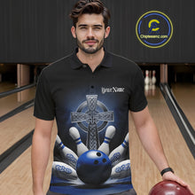 Load image into Gallery viewer, Custom Blue Celtic Cross Faith Bowling Polo Team Shirts For Men, Bowlers Outfits IPHW11305