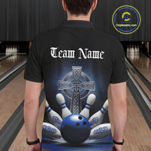 Load image into Gallery viewer, Custom Blue Celtic Cross Faith Bowling Polo Team Shirts For Men, Bowlers Outfits IPHW11305