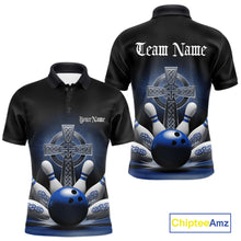 Load image into Gallery viewer, Custom Blue Celtic Cross Faith Bowling Polo Team Shirts For Men, Bowlers Outfits IPHW11305