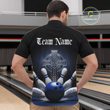 Load image into Gallery viewer, Custom Blue Celtic Cross Faith Bowling Quarter-Zip Team Shirts For Men, Bowlers Outfits IPHW11305